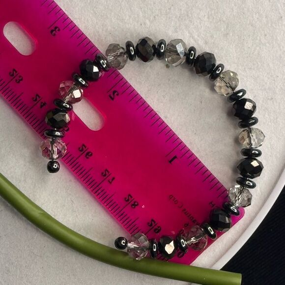 Black Silver Crystal Bead Open Cuff Bracelet NWOT - Picture 6 of 6